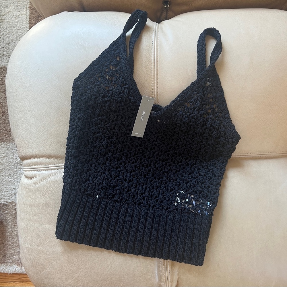 J. Crew Cropped V-Neck Sweater-Tank in Textured Pointelle